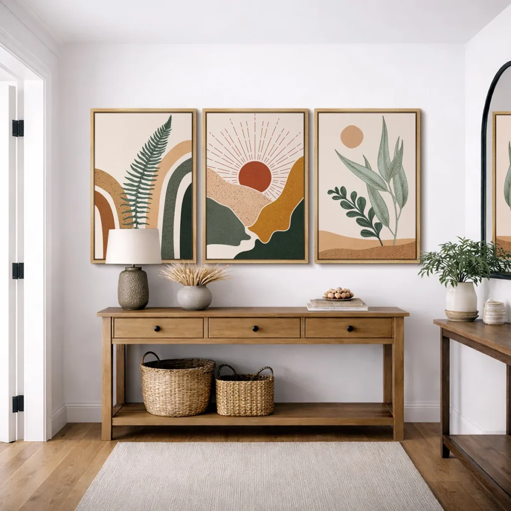 mid+century+modern+boho+sun+forest+plant+ +3+piece+floater+frame+graphic+art+set+on+canvas 73721019 73721026